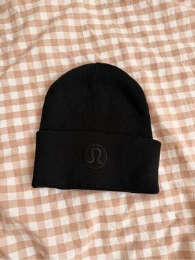 lululemon athletica Black Fold-Over Beanie with Raised Logo